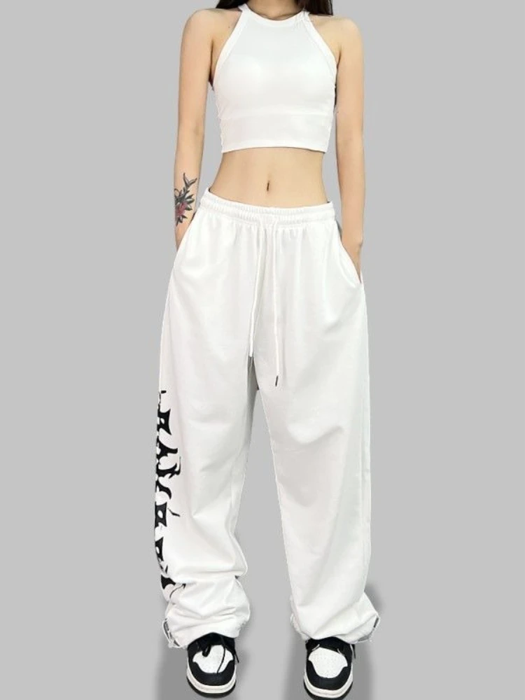 Style américain cordon pantalons de survêtement pantalons à jambes larges femmes danse de rue Hip-hop Sport pantalon rétro décontracté Streetwear Baggy pantalon