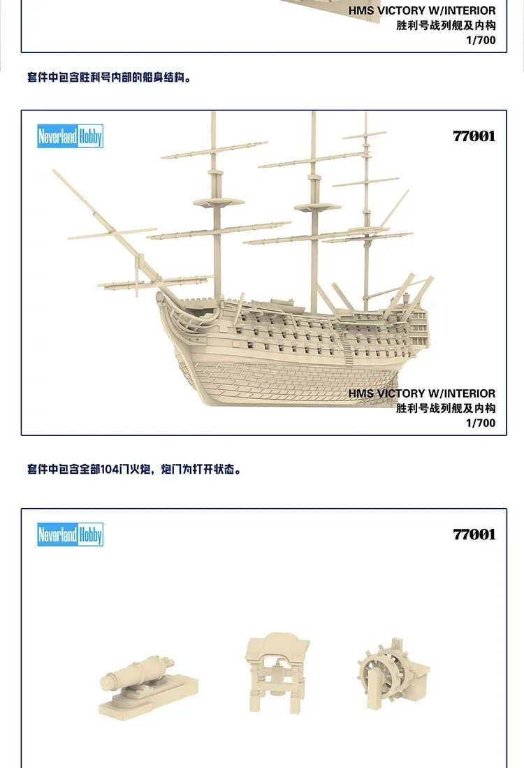 Kit modello assemblato Neverland Hobby 77001 HMS Victory Kit interno completo (con parti stampate 3D) Scala 1/700