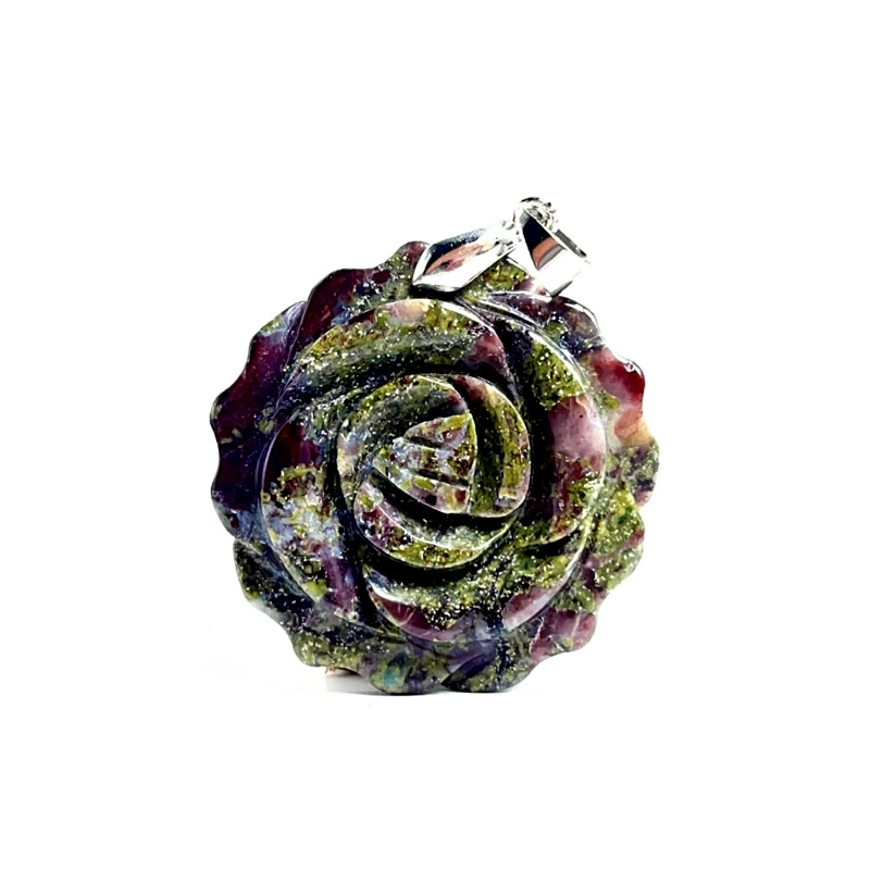 Neuer 35MM Kristall-Geschnitzter Einseitiger Rosen-Anhänger Tigerauge Lapislazuli Amazonit Symbolisches Paar-Liebes-Romantik-Schmuckgeschenk – Detail 9