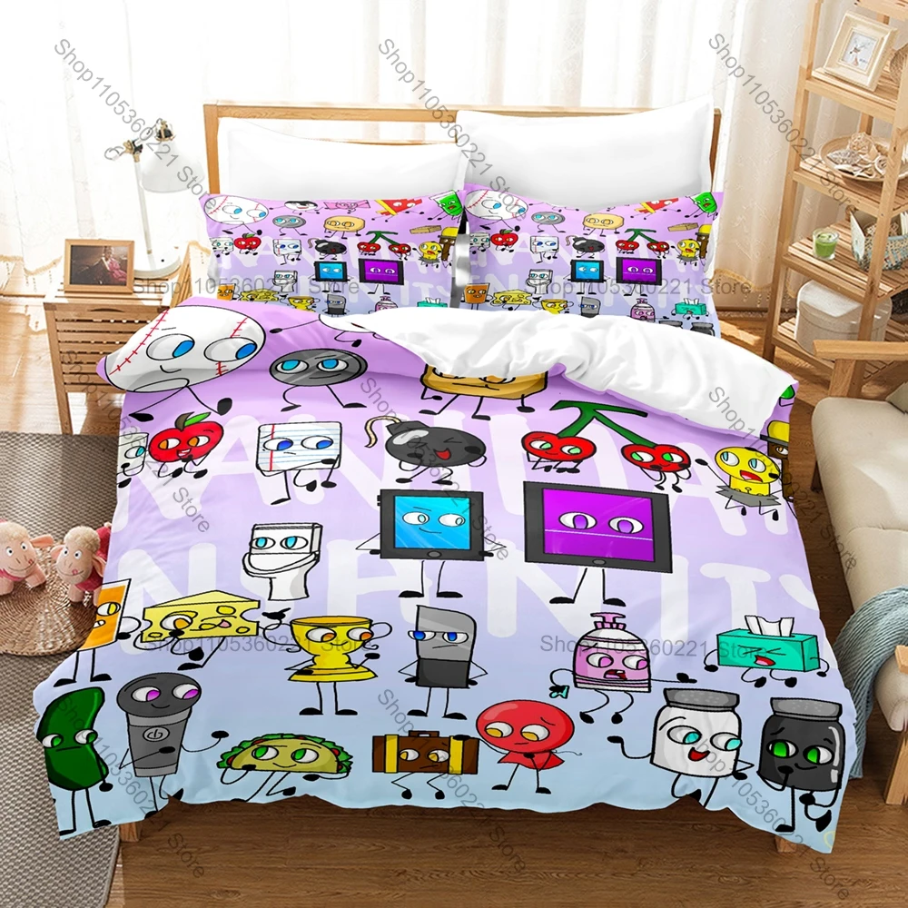 

3D Print BFDI Inanimate Insanity Bedding Set 3PCS Kawaii Duvet Cover Set Bedroom Decor for Game & Animation Lovers