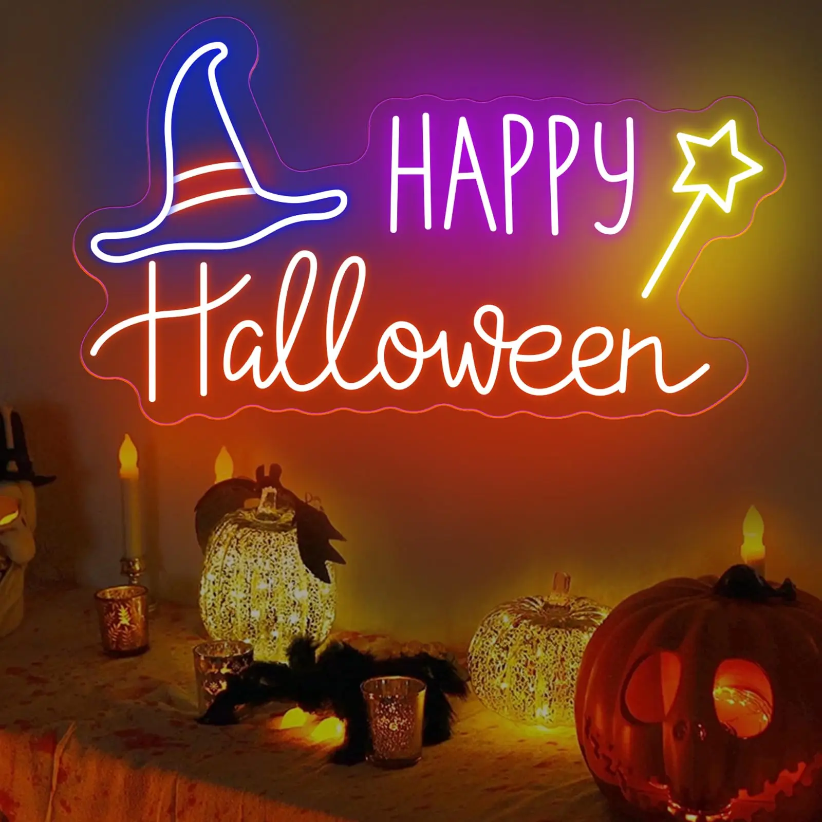 Happy Halloween Bat LED Neon Sign for Wall Decor Halloween Decor Trick or Treat Lights Party Bedroom Kids Room Home Window Porch