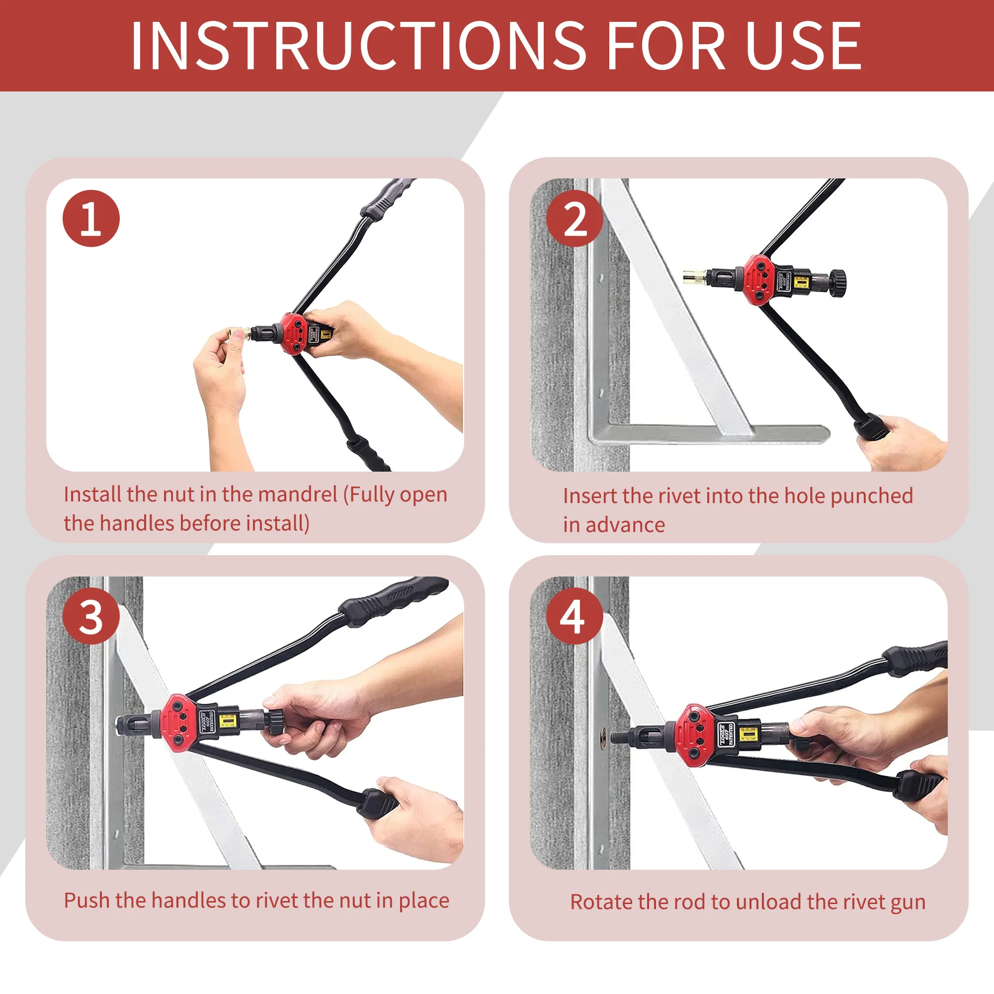 16 Inch Rivet Nut Tool, Professional Rivet Nut Tool Kit with 11 Metric & Inch 110pcs Rivnuts and Case - WE-889