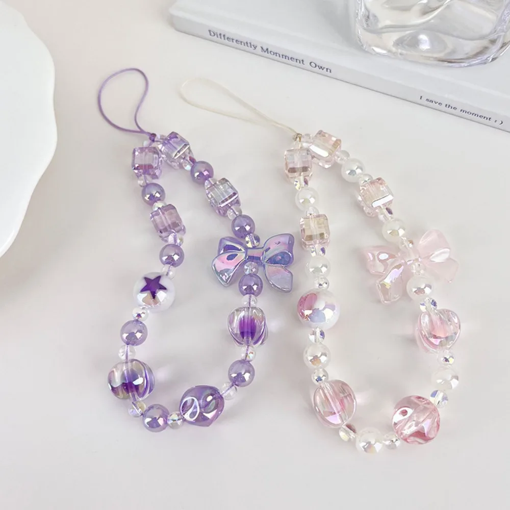 New Sweet Bow Cell Phone Chain Bow Beaded Sweet Bag Hangings Cute Anti-loss Anti-loss Lanyard Jewelry Women