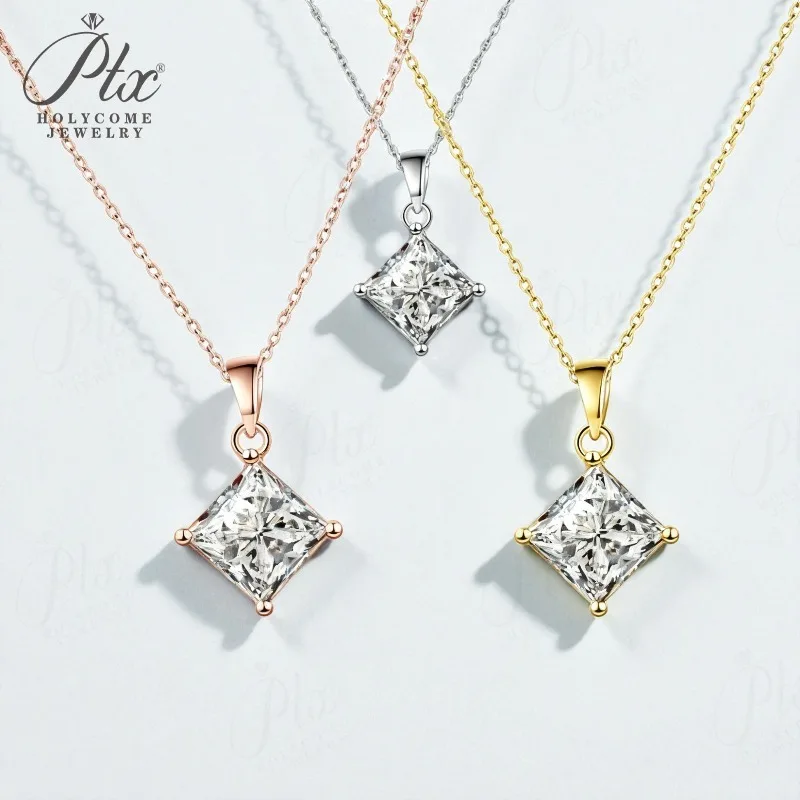 Moissanite Necklace 925 Sterling Silver Princess Cut 1–3CT D-Color Classic Solitaire Pendant for Women Christmas Daily Wear