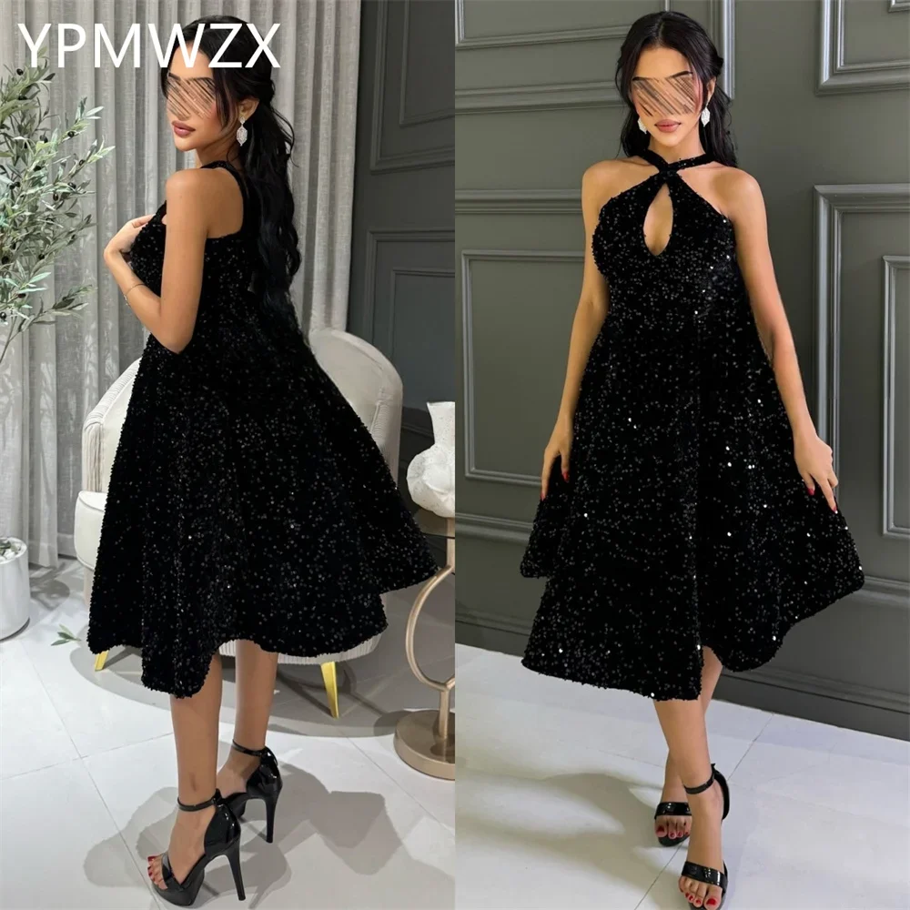 

Customized Prom Gown Evening Formal Dress Women YPMWZX Halter A-line Floor Length Skirts Sequin Bespoke Occasion Dresses Party O