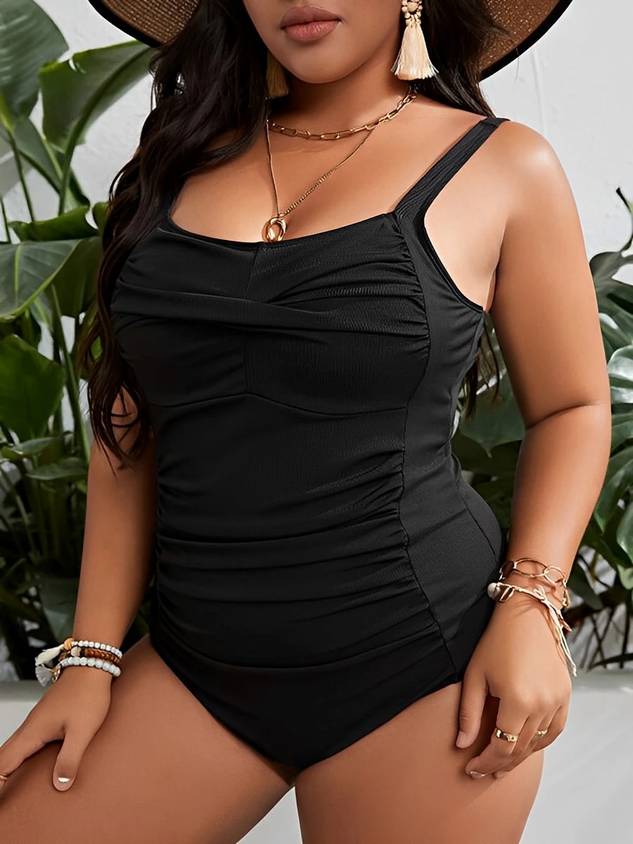 2024 Large Plus Size Solid One Piece Swimsuit Women Bodysuit Swimwear Female Bathers Bathing Swimming Swim Suit Beachwear