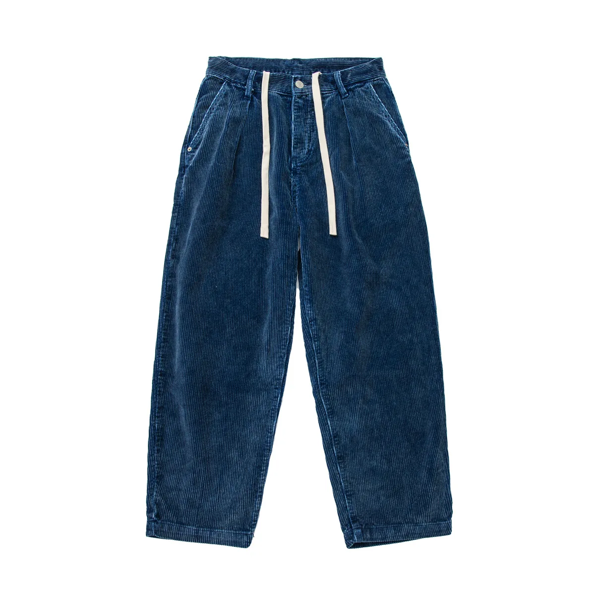 

Retro Japanese Style Men's Corduroy Work Pants High Weight Denim Blue Washed Loose Fit Small Legged Casual Trousers