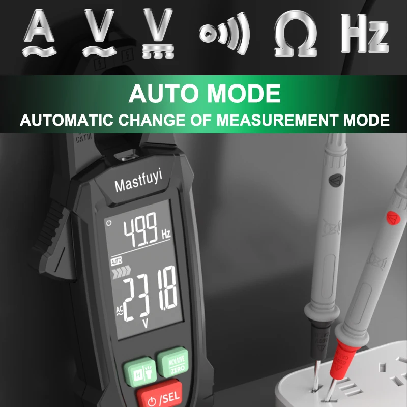 MASTFUYI FY375 Digital Clamp Meter Multimeter DC Current 9999 Counts Current Ammeter Tester Car Amp Hz Capacitance NCV Ohm Test