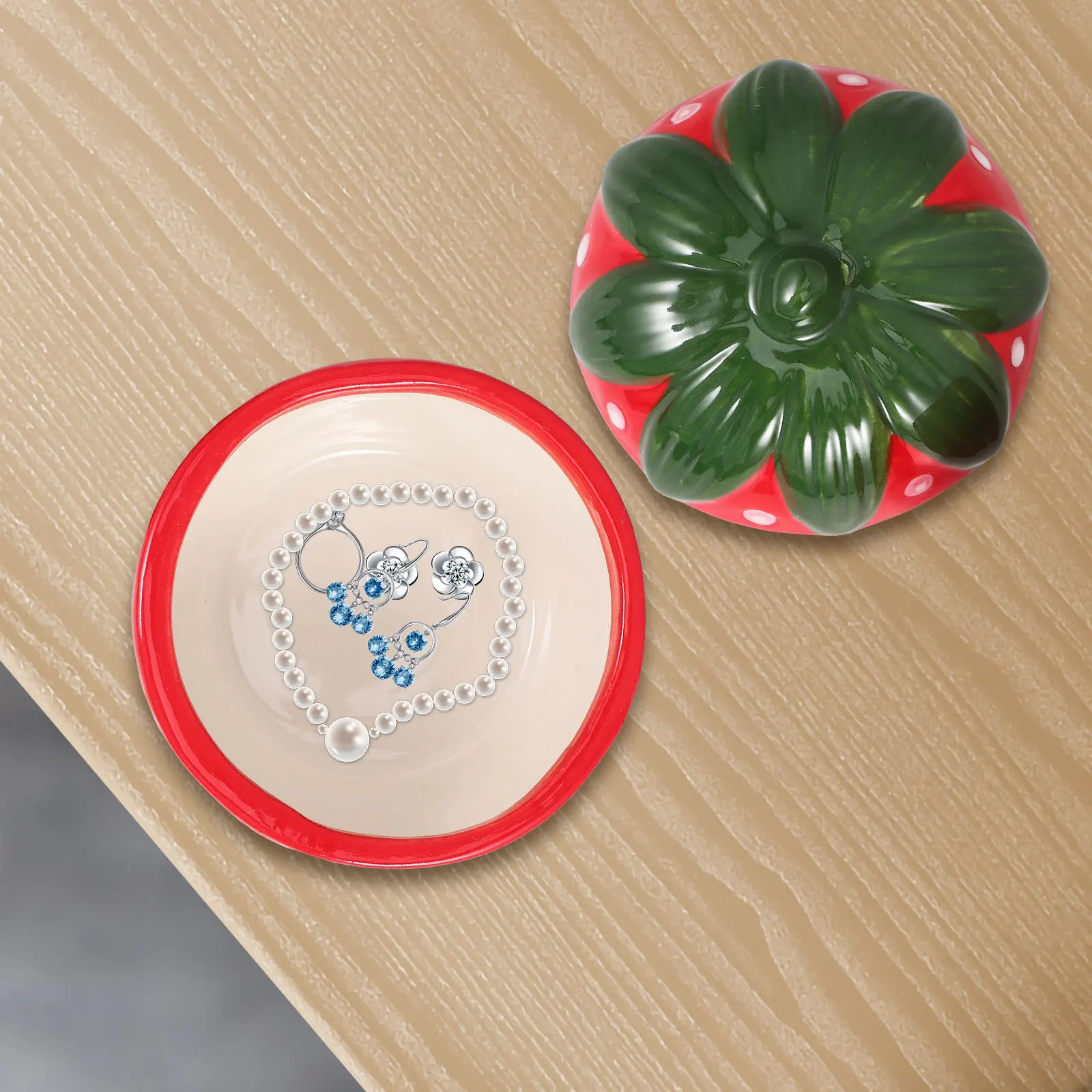 

Strawberry Ceramic Storage Container Large Capacity Jewelry Organizer Decorative Jar for Home Kitchen Table Strawberry Container