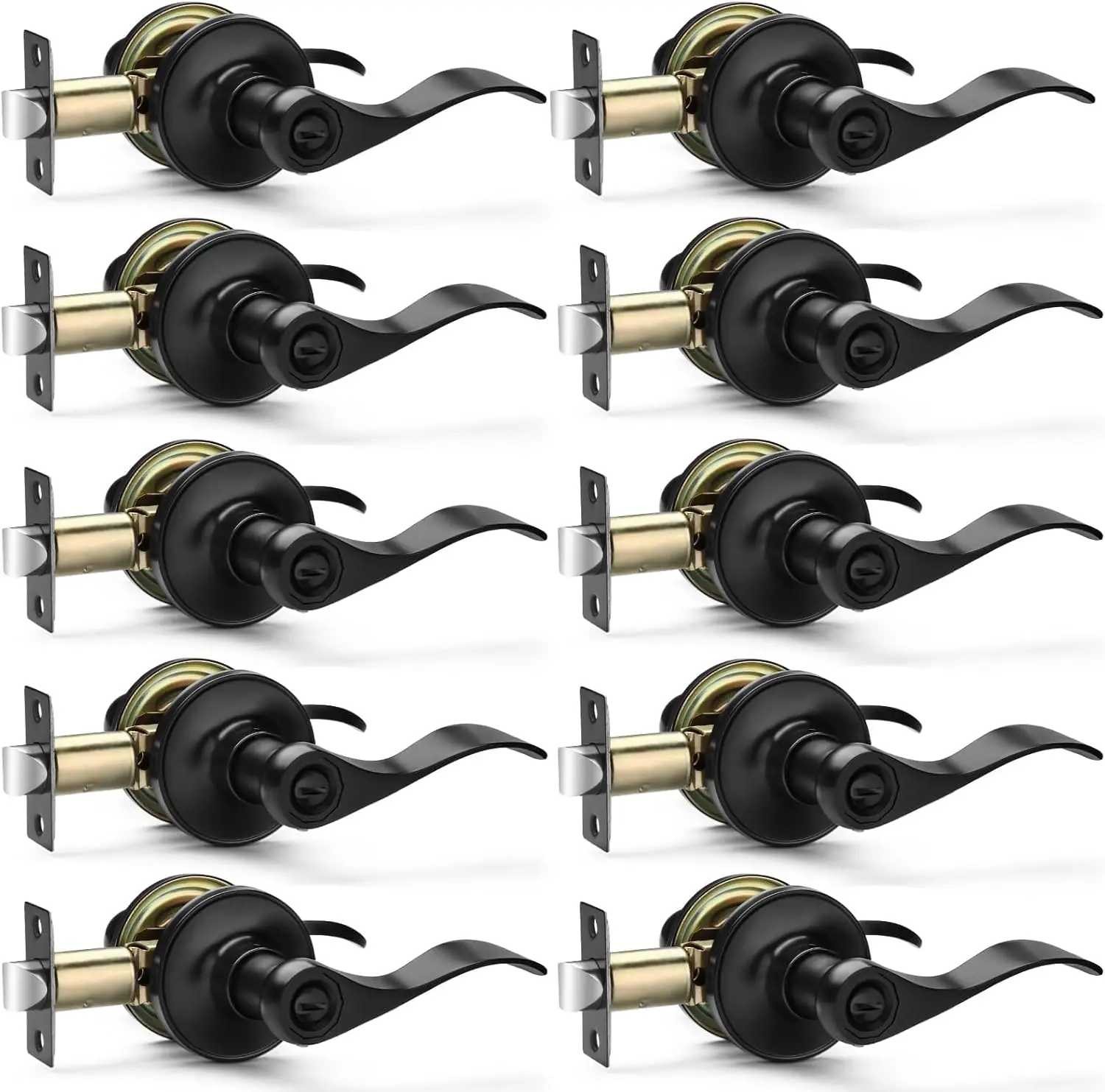 

Набор из 10 матовых черных дверных ручек, ручки-рычаги с бесключевым замком, прочные внутренние ручки для спальни и ванной комнаты