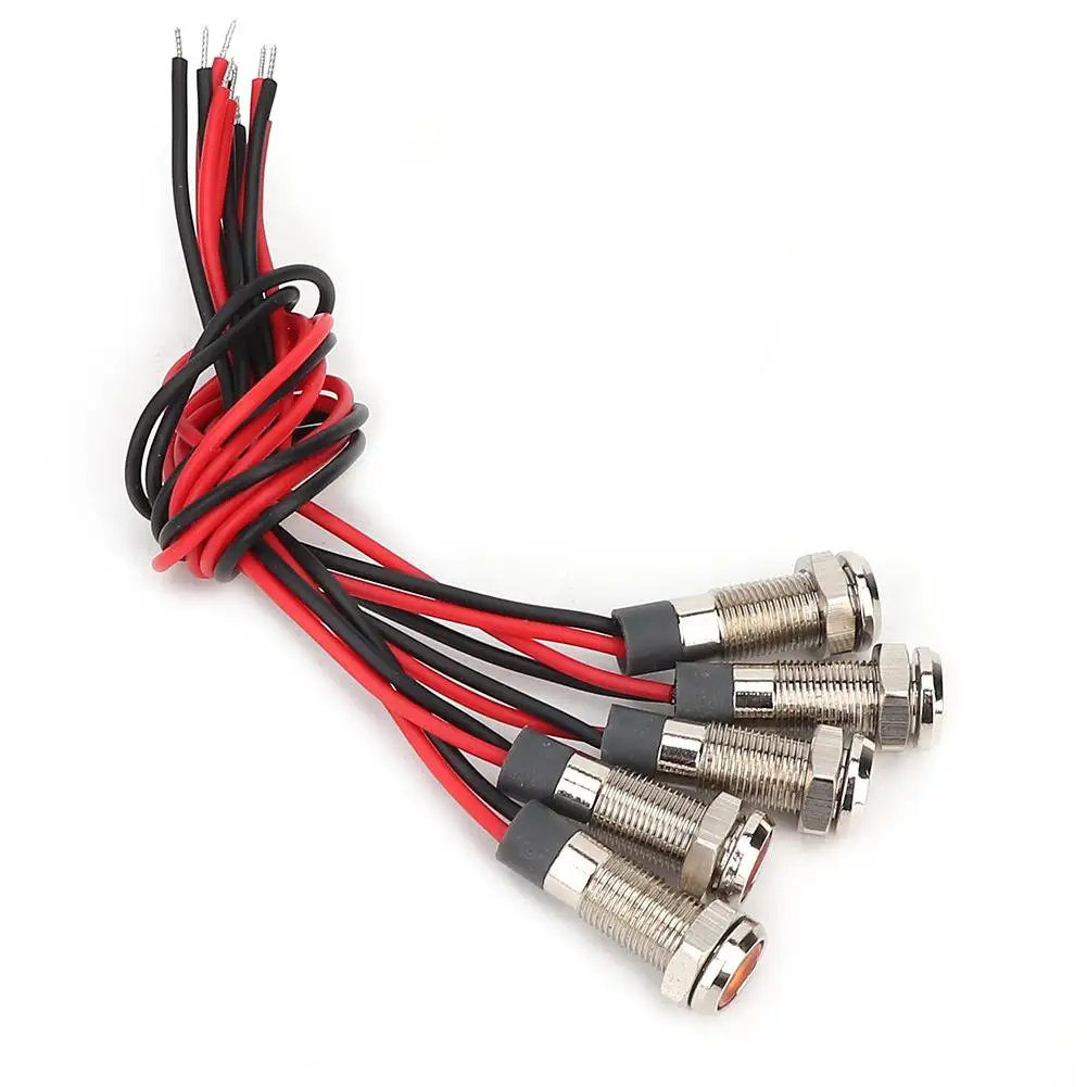 5 Pcs Waterproof 6mm LED Metal Warning Light IP66 with Wire - Reliable LED Lamp for