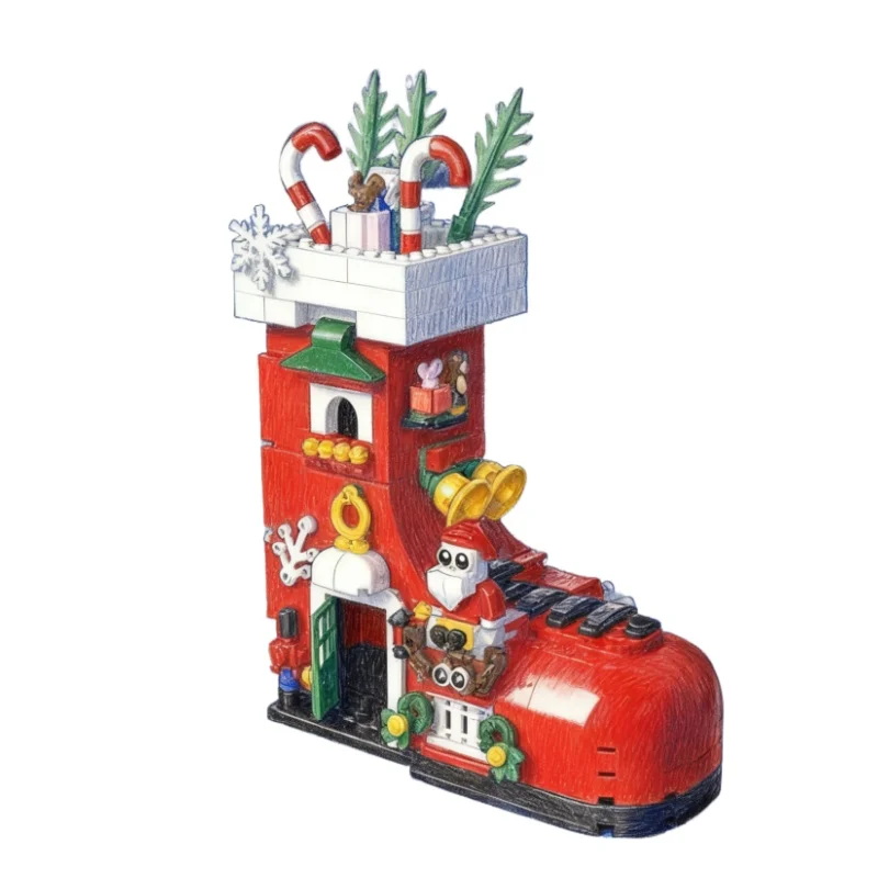 

Deke DK713 small particle assembly building blocks Christmas shoes and socks creative desktop decoration children's toy gift