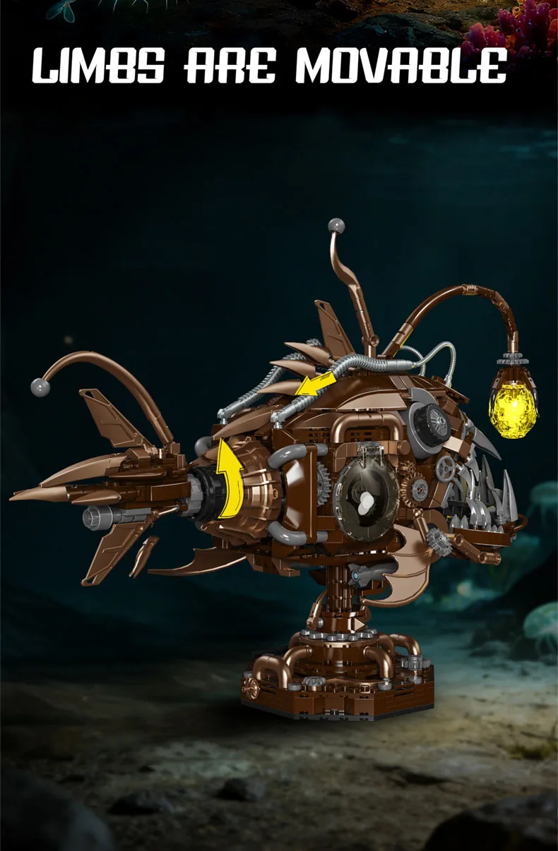 Idea Tiefsee-Kampfroboter Baustein Mechanischer Laternenfisch Roboter Mech Modell Bausteine Konstruktionsspielzeug Sammlerstück mit Licht – Detail 3