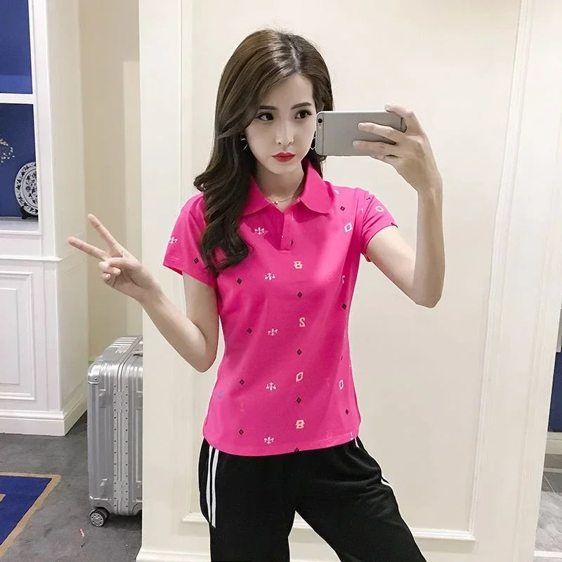 سليم التلبيب تي شيرت الصيف الزي قصيرة الأكمام الطباعة القمصان النسائية الكورية نمط الملابس الأصلية الجديدة عادية كوع تي أنثى