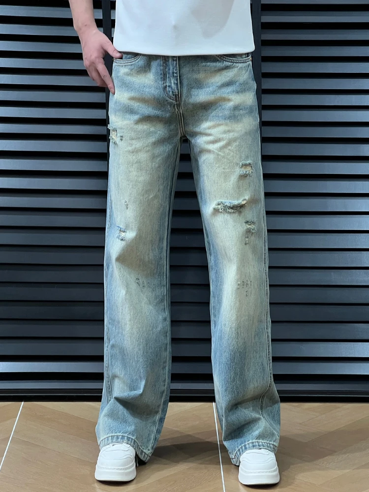 

American High Street Men's Jeans Spring Summer Trend Loose Washed Vintage Straight Leg Casual Cool Long Pants