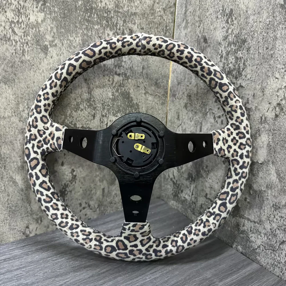 Deep Dish Yellow Leopard Print Suede Leather Steering Wheel New Fashion Steering Wheel 320MM