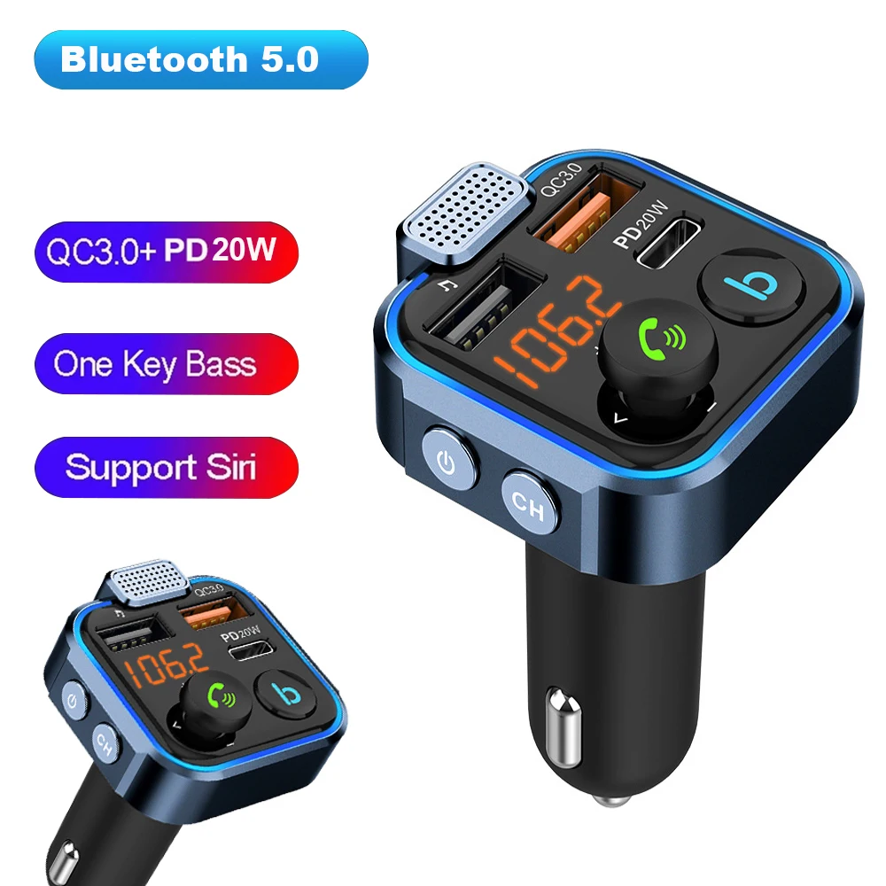 Car FM Transmitter Bluetooth 5.0 Car MP3 Player QC3.0 PD20W Dual USB Fast Charger Hands-free Car Kit Car Accessories