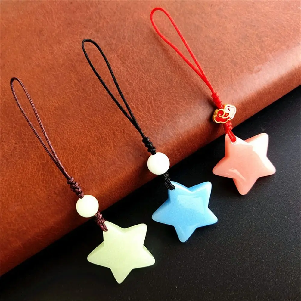 Fashion Glow in Dark Luminous Star Keychain Hanging Rope Phone Charm Star Pendant Ornament Keyring Phone Chain Handbag Pendant