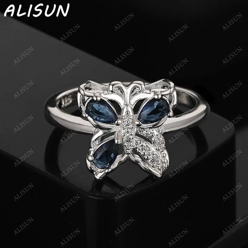 

ALISUN 925 Sterling Silver Blue Zircon Butterfly Ring For Women Fashion Jewelry Charm Grace Noble Wedding Accessories