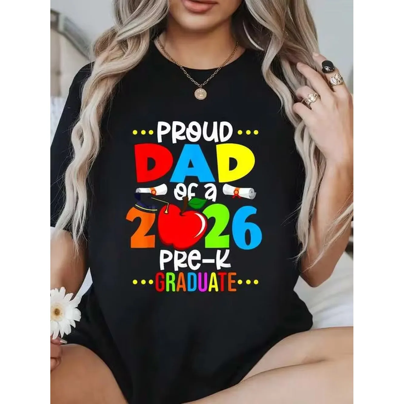 100% Cotton Summer Outfits For Women Proud Dad Of 2026 Pre-K Graduate Mothers Day Graduation T-Shirt Womens Soft Short Sleeve Top, Stylish Comfy Tee For Women Graphic Tees