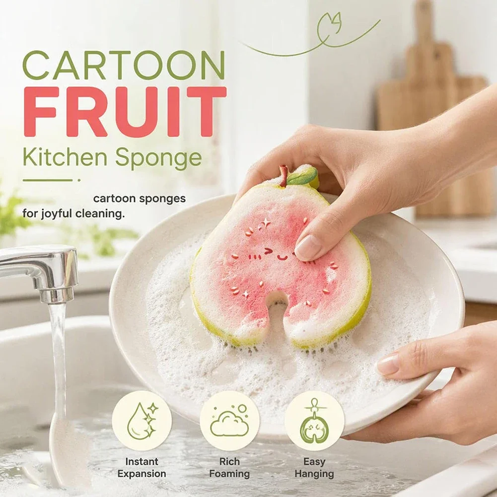 3pcs Kitchen Dishwashing Sponges Absorbent Clean Pad No Hanging Dual-Sided Compressed Cellulose Cleaning Sponge Water Tap Slot