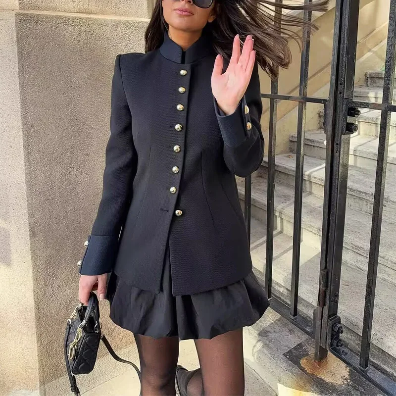 Womens Fashion Blazer Stand Collar Single Breasted Long Sleeve Blazer Trendy And Versatile Suitable For Everyday Streetwear