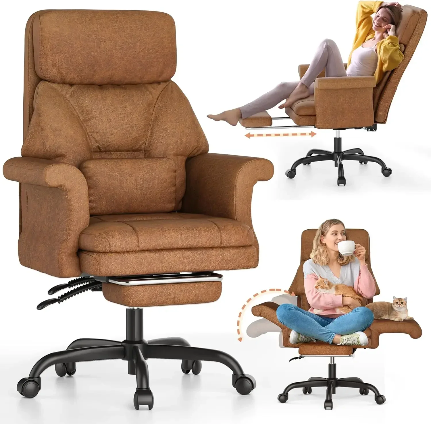 

C39 Cross Legged Office Chair with Footrest & Convertible Armrests-Pet-Friendly Criss Cross Home Desk Chair, Ergonomic Big and T