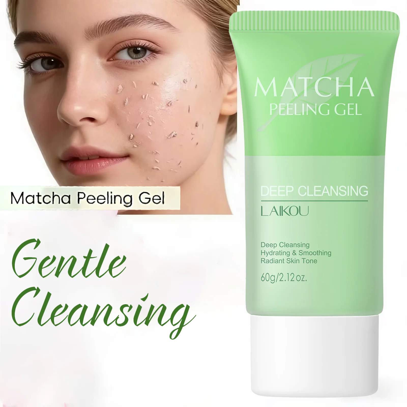 LAIKOU Matcha Exfoliating Peeling Gel 60g Facial Scrub Deep Cleansing Moisturizing Nourishing Repair Skin Care Cream