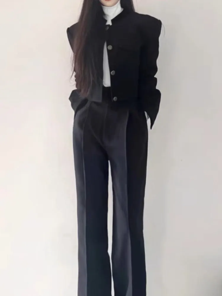 Conjunto de jaqueta e calça de blazer vintage feminino, elegante, casual, negócio, preto, calça, moda, calças femininas