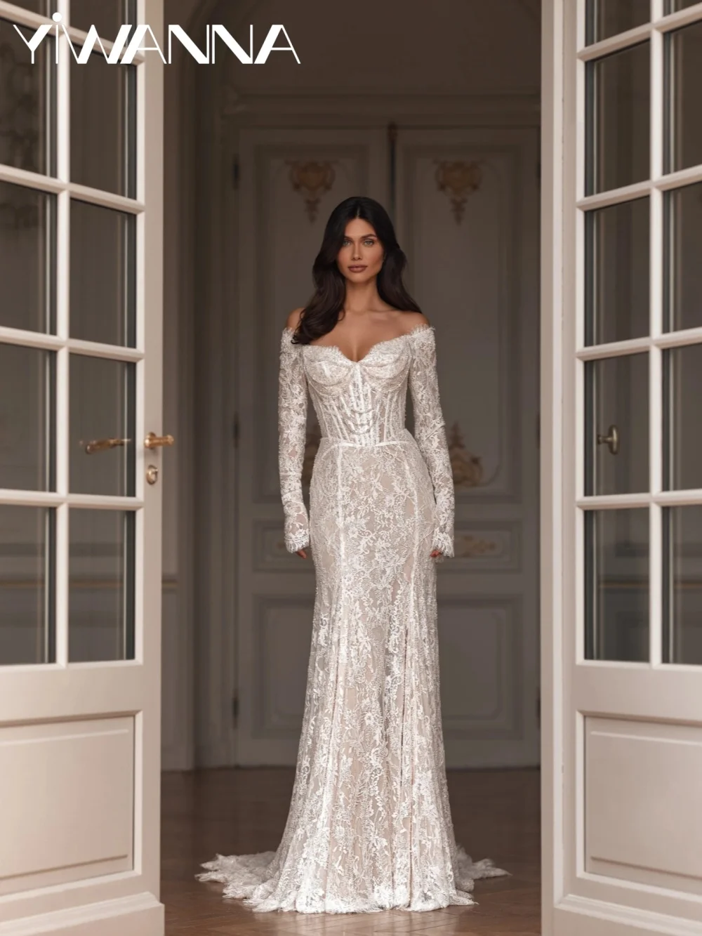 

Dreamy Beaded Lace Wedding Dress Glamorous Off Shoulder Bridal Gown Customized Opulent Mermaid Long Dresses For Bride