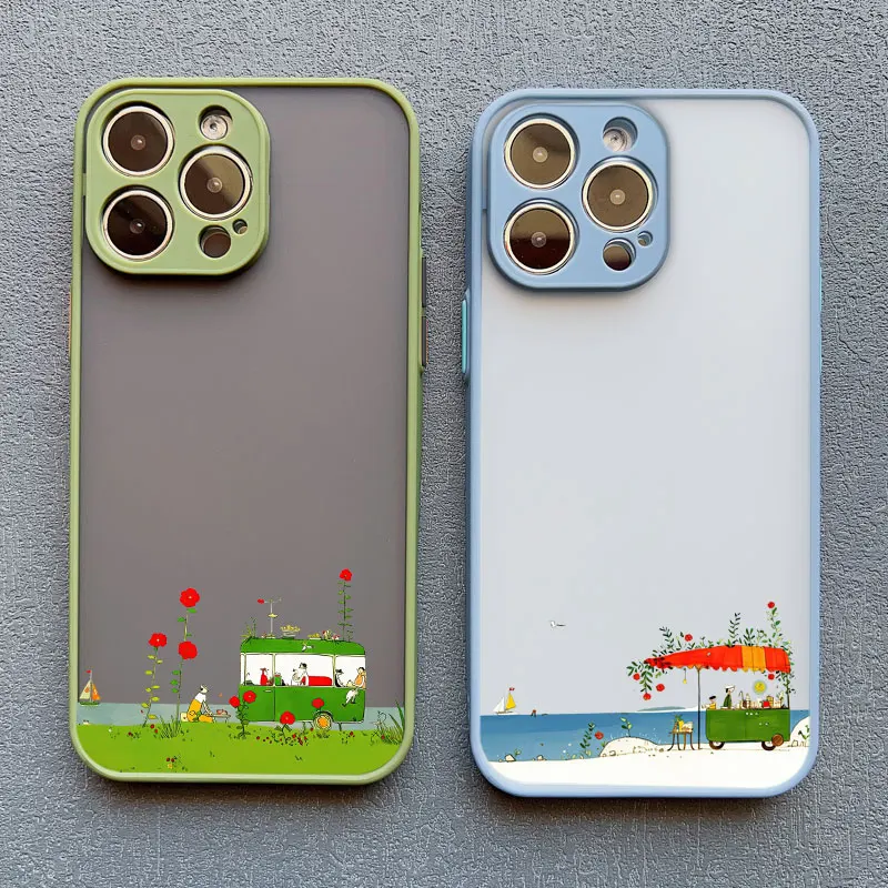 Cute Vacation On Beach Cartoon Phone Case for iPhone 11 12 13 Pro Max Mini 16 15 14 Pro Max Plus XR XS X SE2 Shockproof Covers