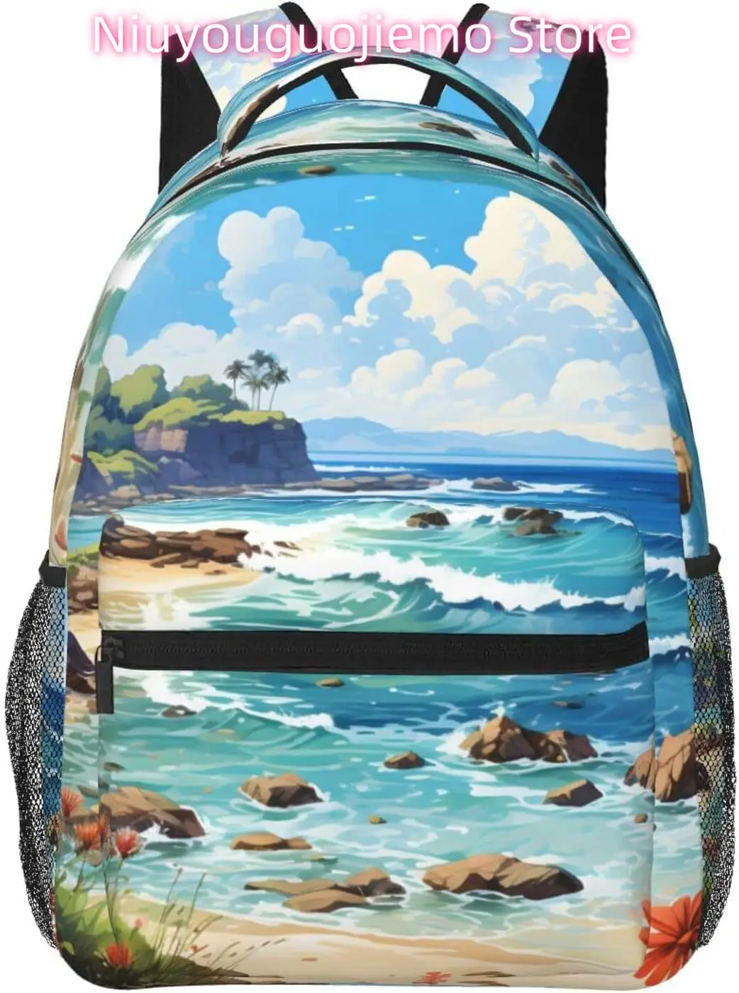 

laptop bag back to school Summer Beach Print Lightweight Laptop Backpack Lightweight Multipurpose Travel Casual Daypack Unisex