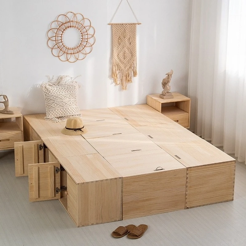 Japanese Minimalist Solid Wood Storage Trunk Ottoman Bench Multifunctional Tatami Bed Living Room Home Decor Novelty New Indoor