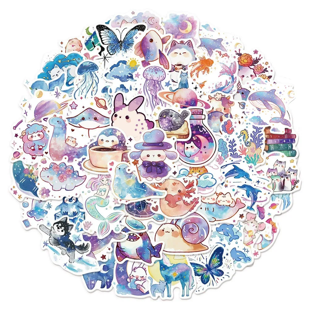 

10/30/50pcsS Starry Sky Cartoon Stickers Watercolor Animal Decals Cute Graffiti Luggage Laptop Kawaii Kids Sticker Packs