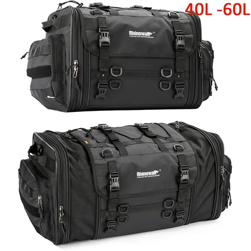 Imagen 2 del producto Mochila extensible impermeable 40L-60L para motocicleta, bolsa para sillín de asiento, alforja para equipaje, mochila para motocicleta
