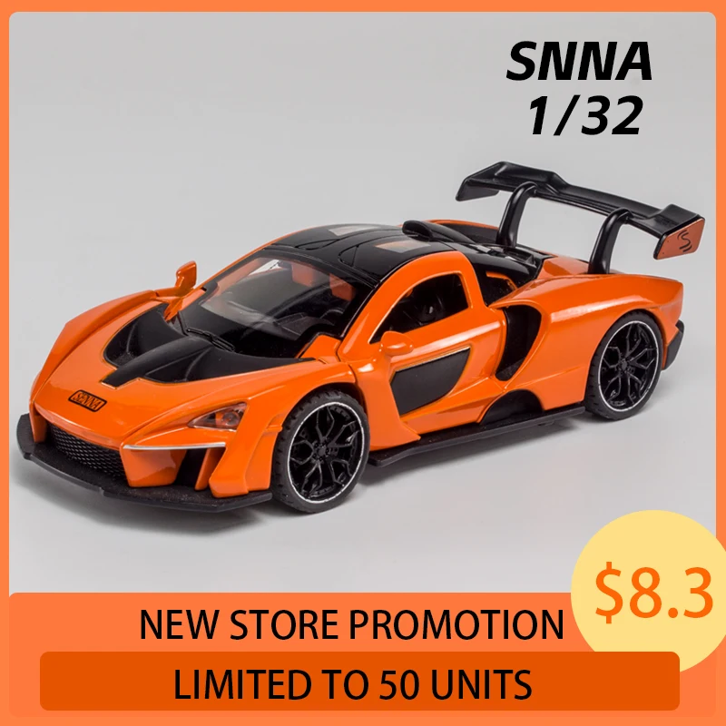 McLaren Senna Modelo de Carro Esportivo Liga, Diecast Metal Vehicle, Premium Simulator, Coleção de Som e Luz, Presente Infantil, Rapaz, 720S, 765L,