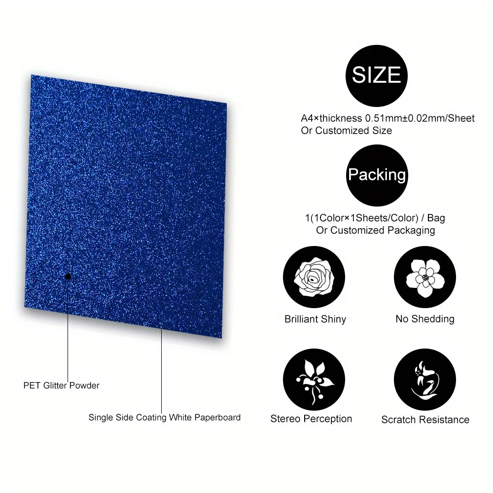 13sheet/Pack Multi-color 320gsm A4 SIZE Glitter Cardstock Holographic Card Paper