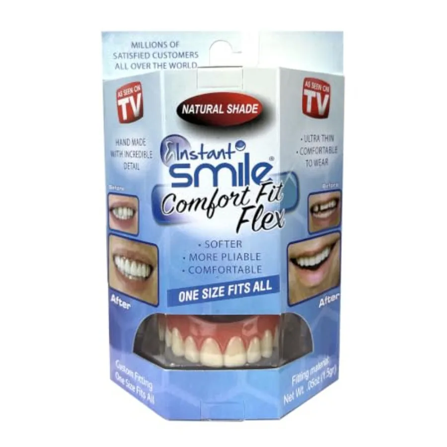 Instant Smile Comfort Fit Flex Cosmetic Teeth, Natural Shade, Upper Comfortable Upper Veneer for Extended Wear. Flexible Teeth