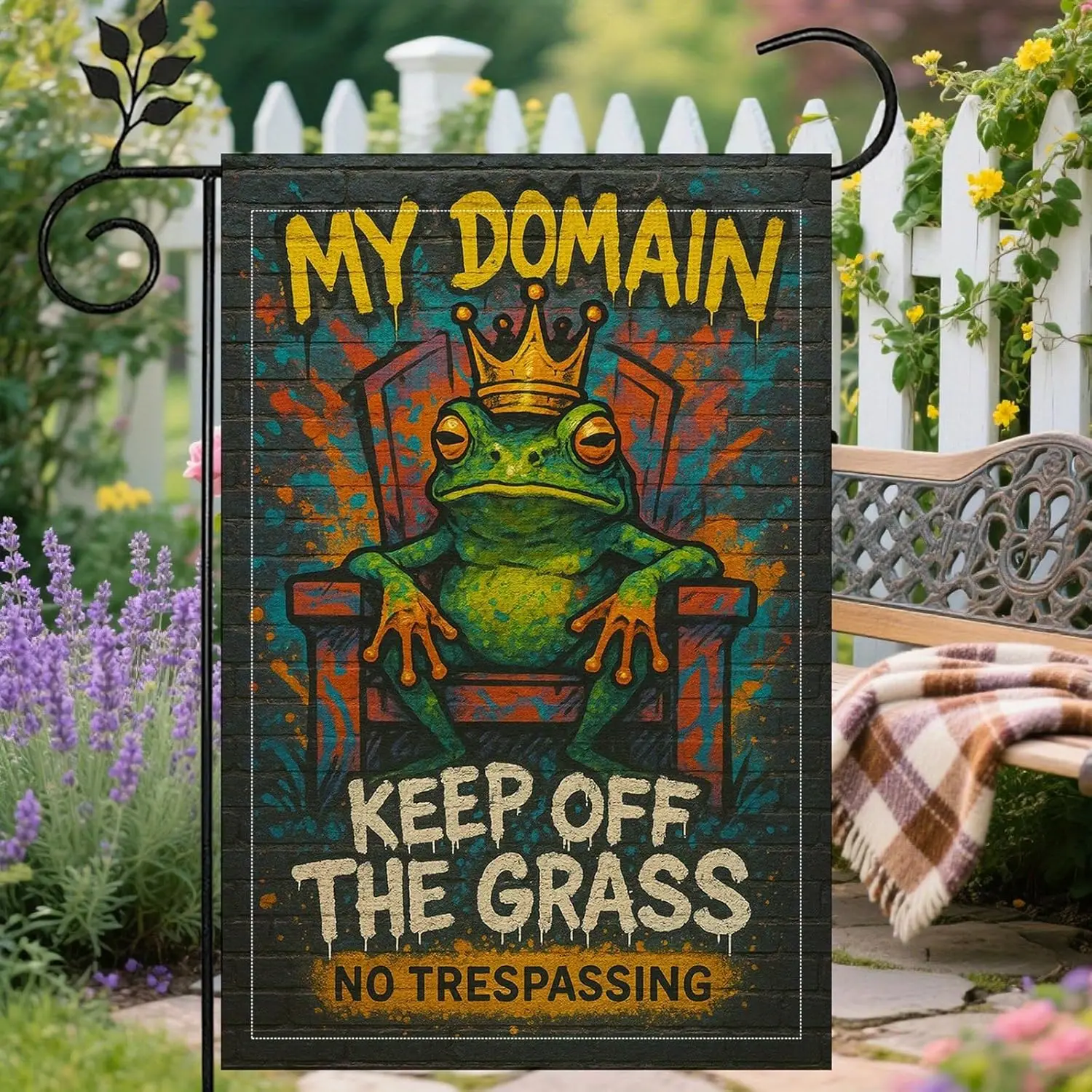 MY DOMAIN KEEP OFF GRASS NO TRESPASSING Outdoor Sign Yard House Patio Decorations Frog King Funny Garden Flag Double Sided 1 EEZ