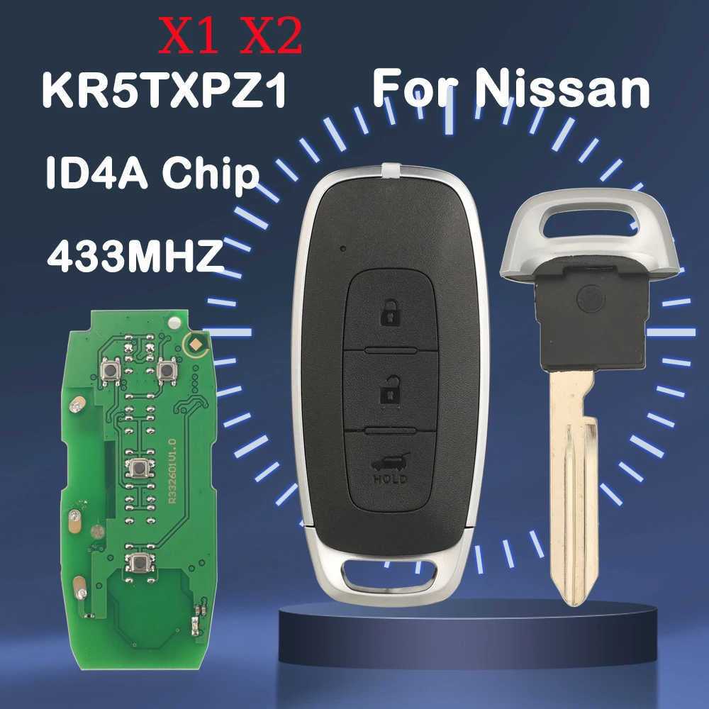 

jingyuqin X1 X2 KR5TXPZ1 Remote Car Key For Nissan Kicks Rogue Pathfinder Aryia 2022 2023 433MHz ID4A Chip