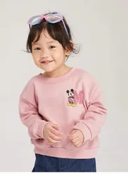 Sudaderas rosas con estampado de Mickey para niñas pequeñas, jersey de cuello redondo, sudaderas informales, Top de manga larga a la moda, ropa de dibujos animados