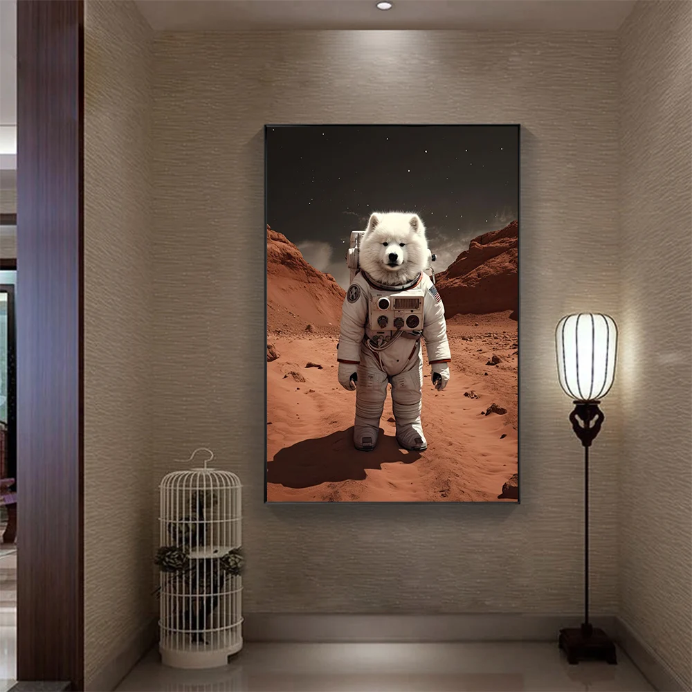 Canvas Painting Dogs Portraits Samoyed Astronaut Mars Poster and Print Picture For Living Room Modern Home Decor No Frame