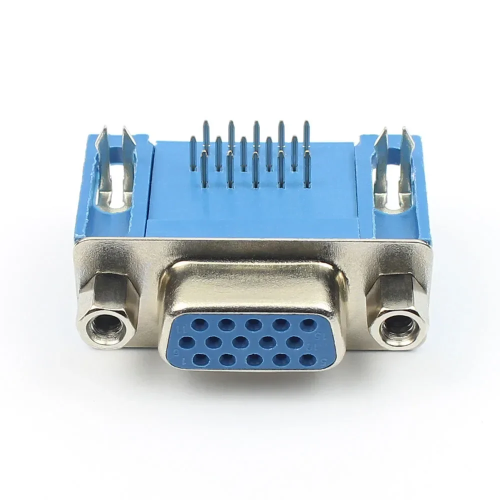 50pcs Blue D-SUB HDR 15 Pin Type 8.89 DB15 Female VGA PCB Connector With Set Screw Plug Socket Adapter Right Angle 15P 3 Rows