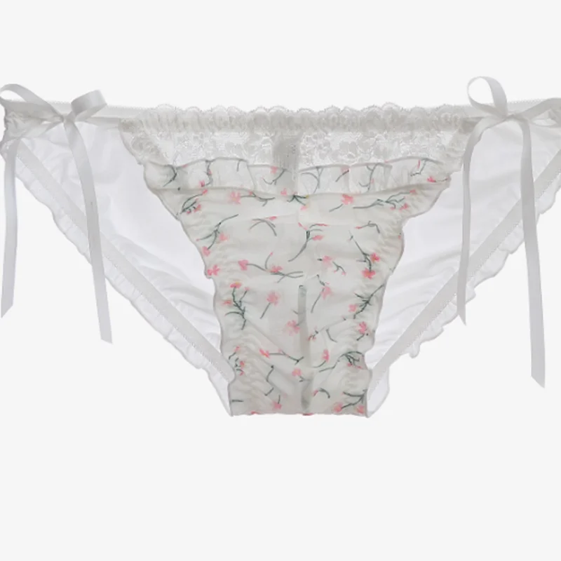 

Men's Sexy Lace Flower Print Briefs Cross-dressing Japanese Style Broken Sissy Sweet Cute Ruffles Panties Intimates Underwear