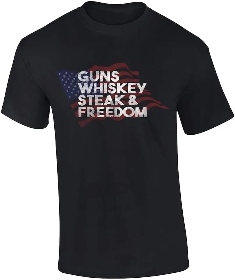 Funny American Flag s Whiskey Steak Freedom Graphic Tee Shirt Black