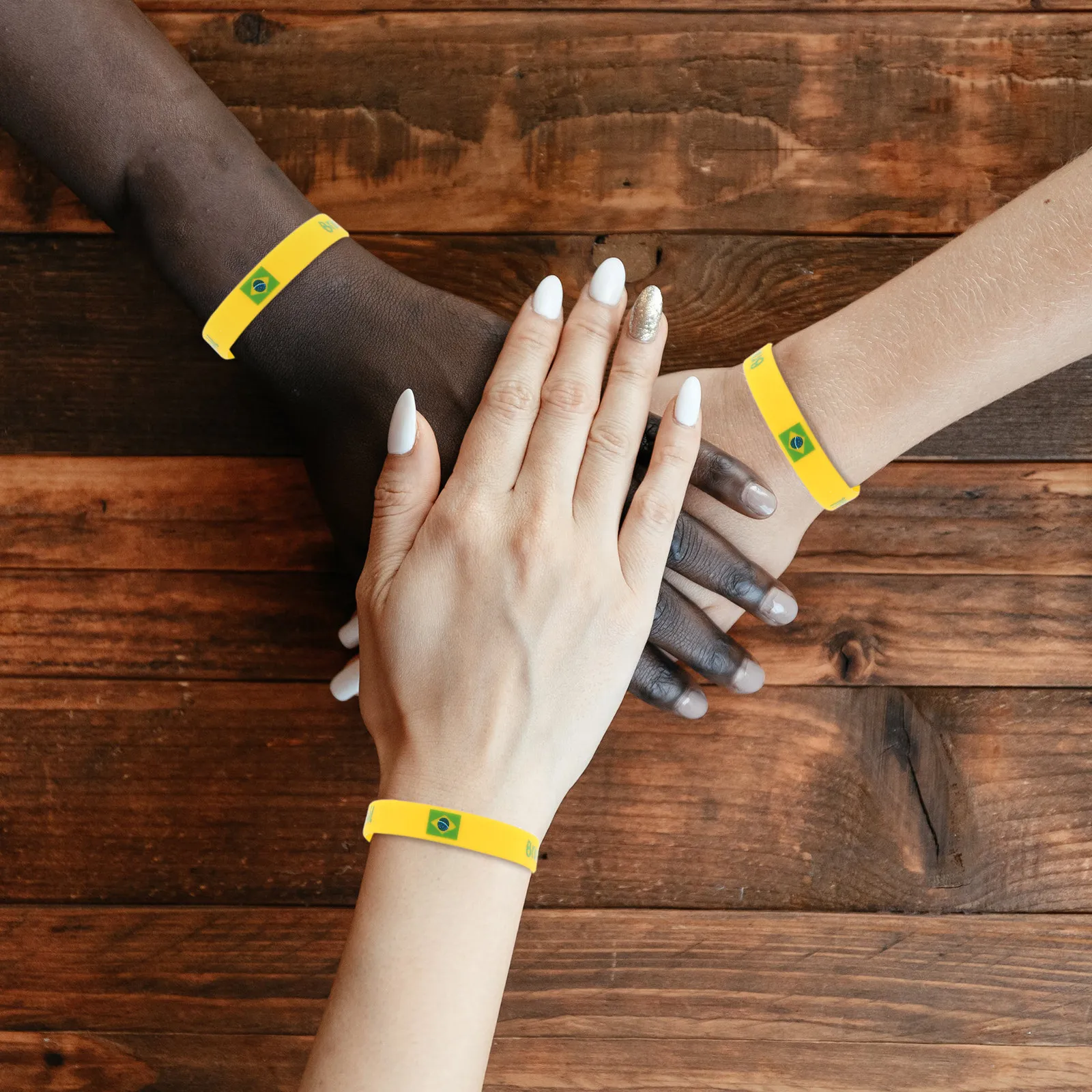20Pcs Brazil Flag Silicone Wristbands Comfortable Sports Bracelets Country Flag Soccer Rings Patriotic Football Gifts for Fans