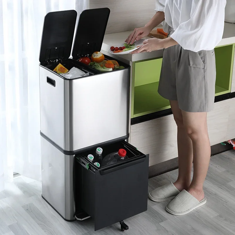 

Household high aesthetic upper and lower layer dry and wet separation classification garbage bin, kitchen odor