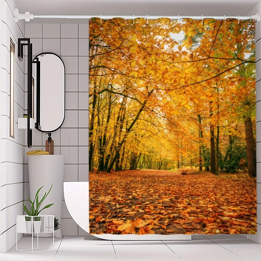 

Осенний узор листа, моющаяся грязеотталкивающая занавеска для душа, насадка для душа, водонепроницаемая полиэстеровая занавеска для ванны для домашнего декора