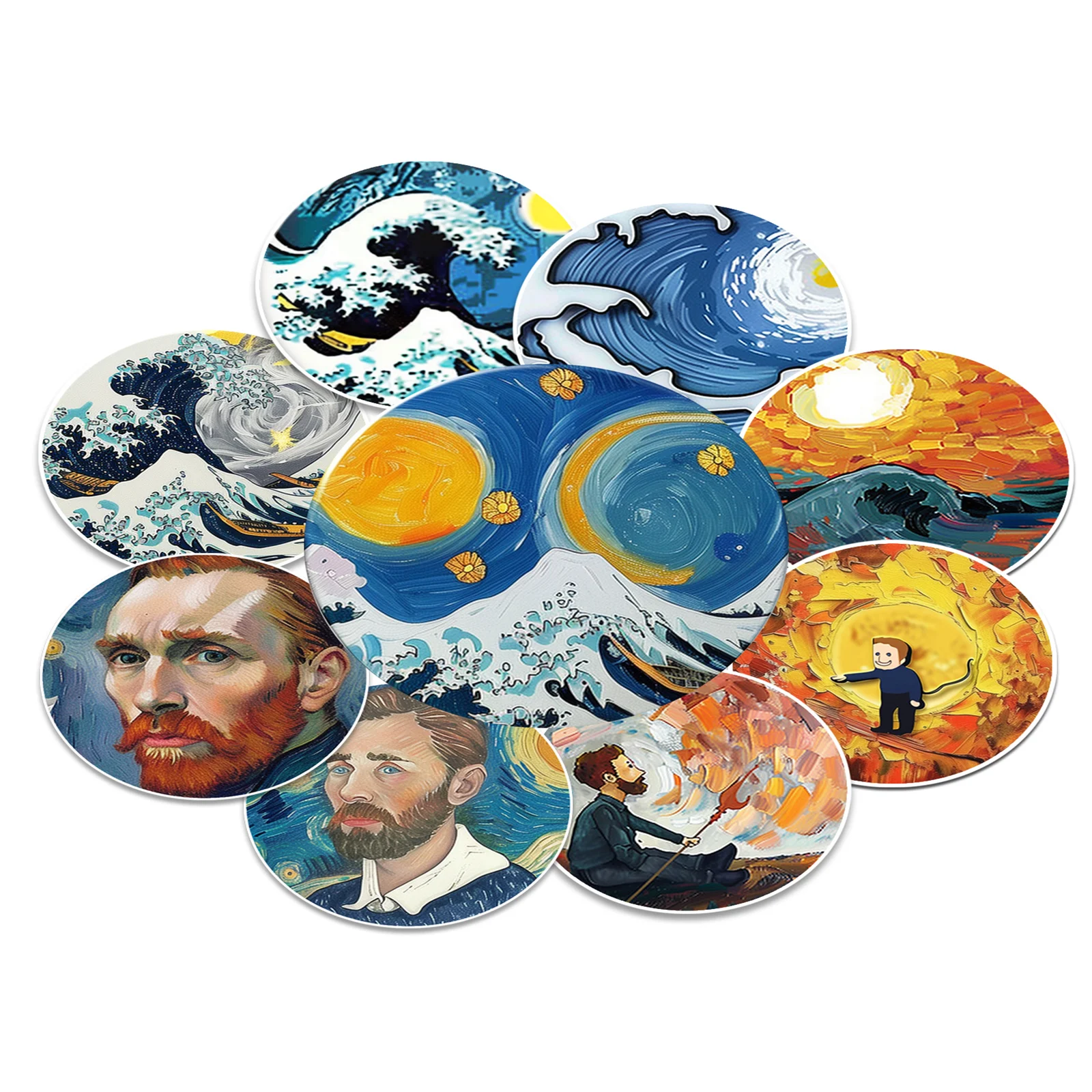 50 Oil Painting Stickers Van Gogh Decorative Notebook Monet Thermos Cup Luggage Waterproof Stickers