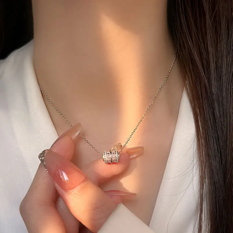 Pink Zircon Small Man Waist Pendant Necklace Women 925 Sterling Silver Personalized Simple Korean INS Jewelry